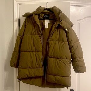 Zara Olive Green Puffer Coat